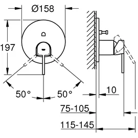 Grohe Plus Einhand-Wannenbatterie Unterputz hard graphite gebürstet