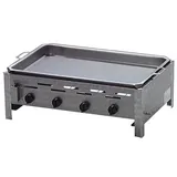 BSR-Grillen 4-flammiger Profi Gasgrill aus Edelstahl, stufenlos regelbar, Gasbräter, Gastrogrill, Gastrobräter mit Bräterpfanne Wanne Gasschlauch und Druckminderer (14,4 kW | Emaillie-Pfanne)