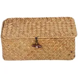 Aufbewahrungskorb, Handgewebte Seegrasbox mit Deckel, Rechteckiger Seegras-Weidenkorb Zum Organisieren der Aufbewahrung Im Wohnzimmer, Großes Fassungsvermögen, Geflochtener Korb