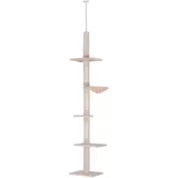 Kratzbaum Deckenhoch, H230-260 Cm, Höhenverstellbar Kletterbaum Für Katzen, Stabil, Beige