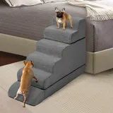 LitaiL Hundetreppe 74cm Hoch für Boxspringbett, Multizweck Hunderampe für Bett|Couch| Sofa, rutschfeste Haustiertreppe aus Schaumstoff für Kleine Hunde,Katzen, Grau