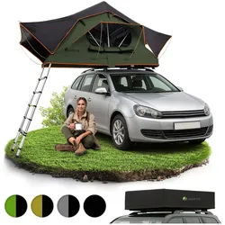 Juskys Autodachzelt Lago 120 x 210 cm - LED-Beleuchtung & Leiter - Schwarz / Olivgrün