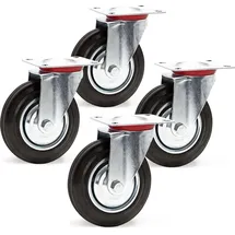 Wiltec Lenkrollen Set 4x Transportrolle mit Vollgummirad Ø160mm bis 130kg pro Rad mit Metallfelge und Anbauplatte, leiser Lauf, Transportrollen Möbelrollen Laufrollen