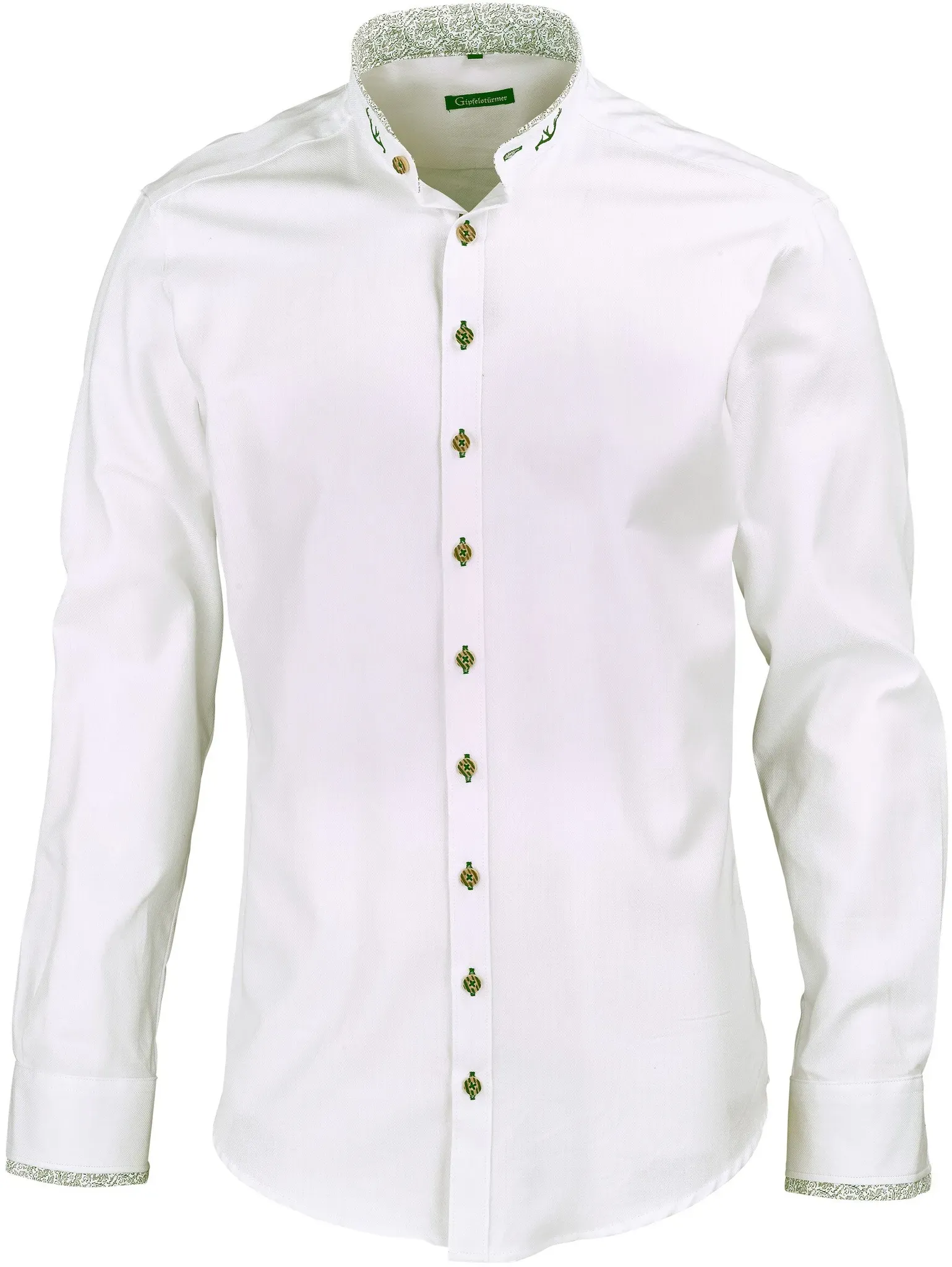 Gipfelstürmer Langarmhemd Slim Fit, weiß-oliv, 47/48