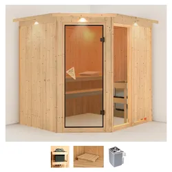 Sauna KARIBU "Frigga 2", beige (naturbelassen), Saunaofen, integrierte Steuerung, 9 kW, Saunen, 9-kW-Ofen mit integrierter Steuerung