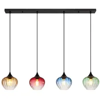 GLOBO Esszimmerleuchte Hängeleuchte Wohnzimmerlampe 4-Flammig Glas bunt schwarz E27