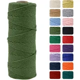 MOMAHUA 2mm Avocadogrün Makramee Garn, 100m Makramee Baumwollgarn 2mm/3mm, Baumwollkordel Natur, Baumwoll Bastelschnur für Basteln Stricken Boho Deko DIY Handwerk Wandbehang Wohnzimmer Balkon