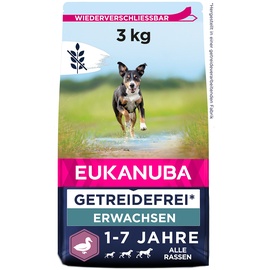 Eukanuba Hundefutter getreidefrei mit Ente - Trockenfutter für ausgewachsene Hunde Aller Rassen, 3 kg