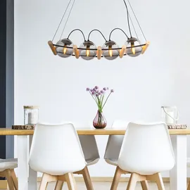 GLOBO Pendellampe 4-flg. 75 cm Rauchglas Metall schwarz Holz braun