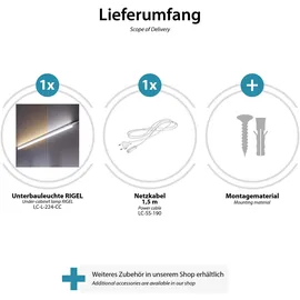 ledscom.de LED Unterbauleuchte RIGEL, Farbtemperatur einstellbar, Stecker, 87cm, 10,1 W, 1122lm, warmweiß/weiß