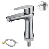 PLLYPE Kaltwasserhahn Gäste WC, Klein Wasserhahn Kaltwasser, Gäste WC Bad Kaltwasserarmatur, Edelstahl Kaltwasserhahn, Einhebel Wasserhahn Bad, mit 60cm Anschlussschlauch, für Bad, Gäste WC