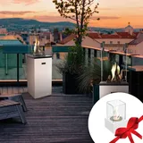 Kratki Terrassenheizer Gas PATIO SLIM weiß + Gratis TANGO/1 bioethanol freistehender-kamin