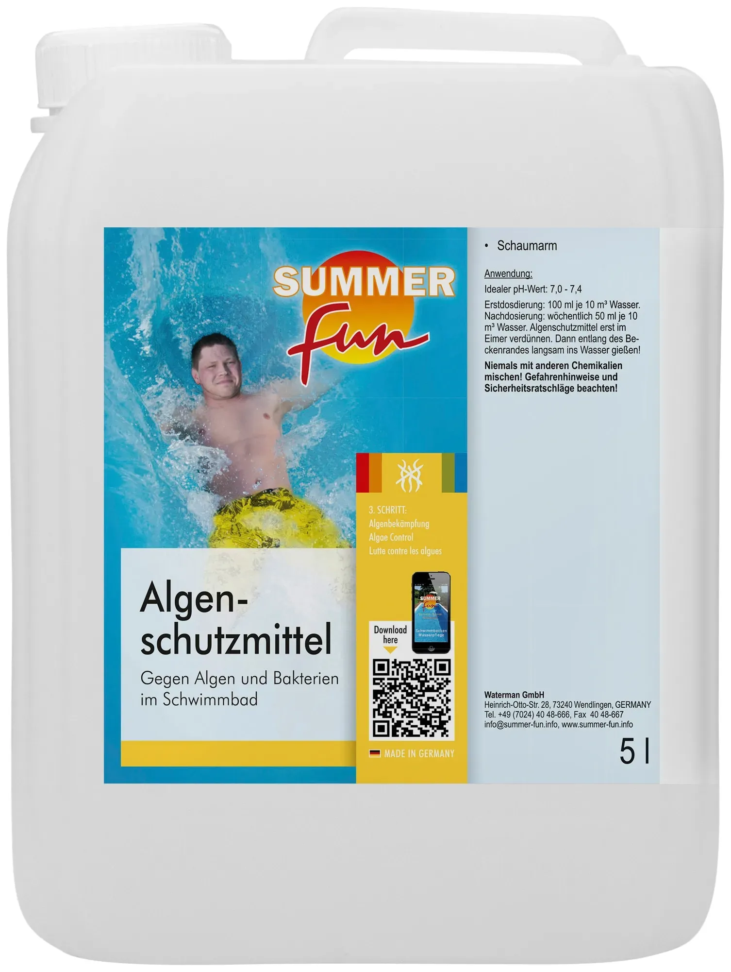 Poolpflege SUMMER FUN "Algenschutzmittel schaumfrei" Wasserpflegemittel Gr. 5 l, weiß 5 l