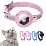 Airtag Katzenhalsband,Leder Halsband Katze,Reflektierend Verstellbar GPS Hülle für Tracking Anti-verloren,für große/mittelgroße/kleine Katze(S,Rosa ...
