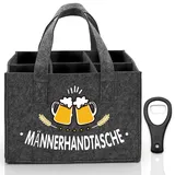 Aerzouser Flaschenträger 6 Flaschen,24x15x18cm,Flaschentasche,Männerhandtasche Bier,Flaschentasche Filz,Biertasche für Männer,Mit Flaschenöffner,Geschenke für Männer