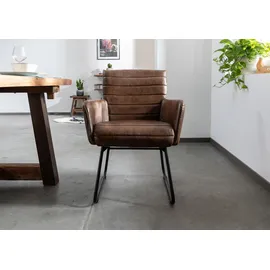 Massivmoebel24 Stuhl Echtleder 62x59x86 dunkelbraun IRON LABEL #06