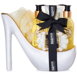 BRUBAKER Luxus Vanilla Spa Beautyset - 6-teiliges Bade- und Dusch Set - Geschenkset in Keramik Stiletto weiß Gold