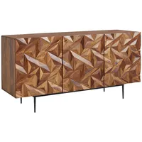 KADIMA DESIGN Sideboard "Metallux", Sheesham-Holz, 3D-Oberfläche, Braun, Modern