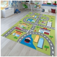 Kinderteppich Kinderteppich Spielteppich Für Kinderzimmer Mit Straßen-Muster, TT Home, rund, Höhe: 4 mm grün rund - Ø 160 cm x 4 mm