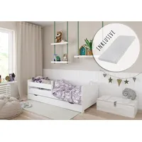 Kids Collective Kinderbett 80x160 80x180 90x200 mit Matratze, Rausfallschutz, Schublade & Lattenrost in weiß 200 x 90 Mädchen Bett Skandi Herz - Weiß