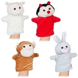 Relaxdays Handpuppen für Kinder 4er Set Grau,Hellbraun,Rot