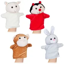 Relaxdays Handpuppen für Kinder 4er Set Grau,Hellbraun,Rot