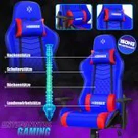 Kesser KESSER® Gaming Stuhl Ergonomisch Bürostuhl mit Kopfstütze & Lendenkissen Racing Gamer Stuhl 150kg belastbar Armlehne 360° Drehbarer Schreibtischstuhl Gaming Chair + Gummi-Rollen