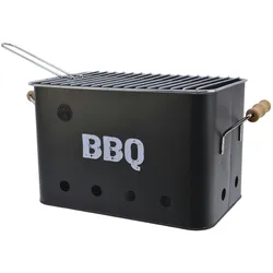 Mini Box Grill Kohlegrill 21cm Holztragegriffe Grillrost Holzkohlegrill schwarz