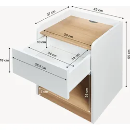 [en.casa] Nachtschrank Kuorshare 55 x 42 x 37 cm Weiß/Eicheoptik