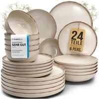 Pure Living Rustic Steingut Geschirrset 24-tlg. für 6 Personen beige