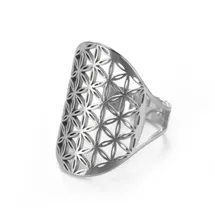 Saraswati Ring "Blume des Lebens" Edelstahl offen verstellbar