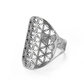 Saraswati Ring "Blume des Lebens" Edelstahl offen verstellbar