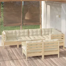 vidaXL Garten-Lounge-Set 8-tlg. creme Massivholz Kiefer