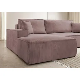 Selsey Ecksofa mit Schlaffunktion und Bettkasten, Ottomane links, Cordbezug in Rosa - Rosa