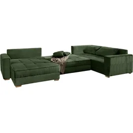 luma-home schönes für dein zuhause Wohnlandschaft U-Form Sofa Schlaffunktion Couch Bettkasten Cord in Grün / 15199 - Grün