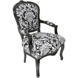 Barockstuhl Barock Stuhl Salon Salonstuhl Armlehne Blumen Muster Schwarz Weiß Stoff Esszimmer Wohnzimmer Büro Flur Design Style Klassisch Premium - Schwarz/Weiß