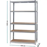 Wiltec Schwerlastregal 120x60x204cm, 200kg/Ablage, Steckregal Werkstattregal