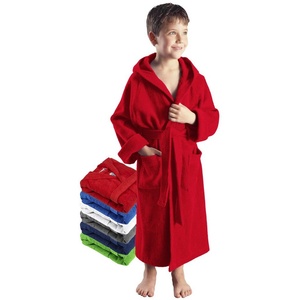 Kinderbademantel für Jungen und Mädchen, mit Kapuze, 100% Baumwolle, Arus rot 164