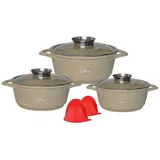 Kochgeschirr 6 teilig Topf Induktion Alu Guss ø 20-28cm Topf Kochtopfset mit Silikongriffe Aluminium Guss Beige