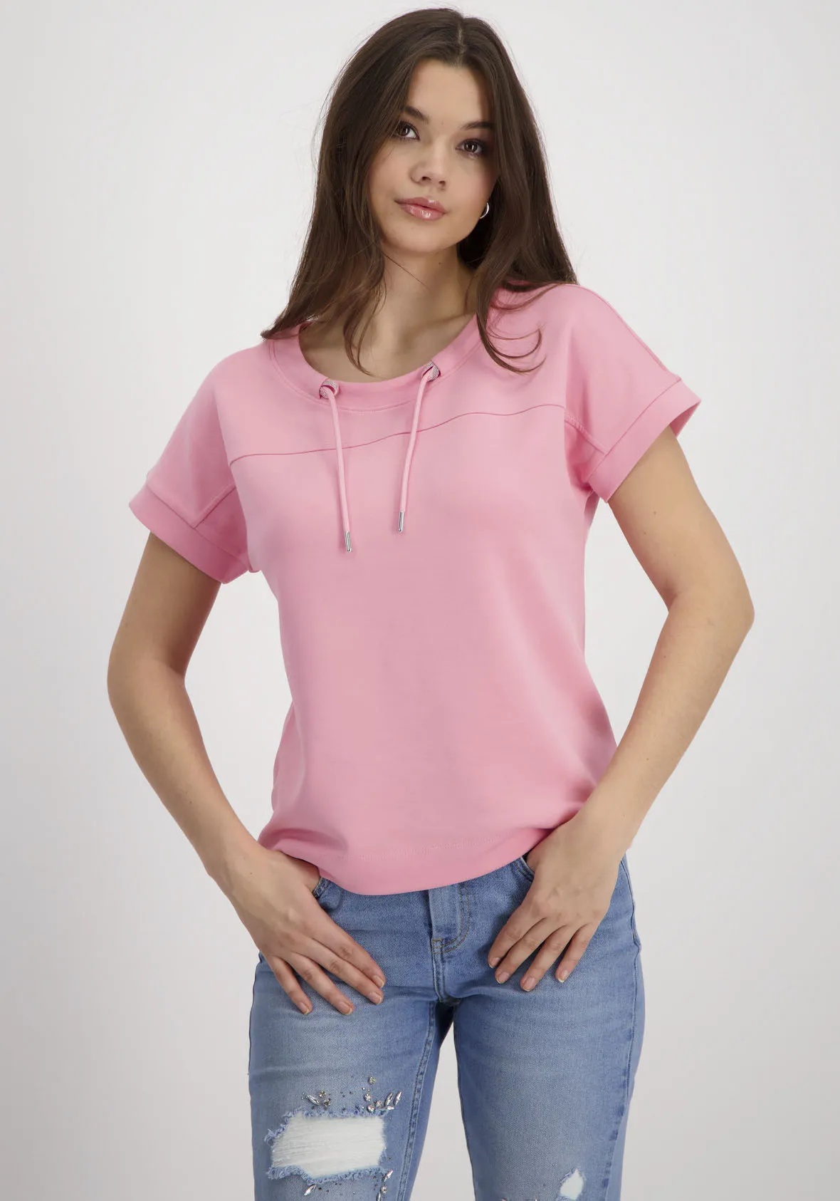 Sweatshirt MONARI Gr. 38, pink smoothie Damen Sweatshirts mit Schmucköse
