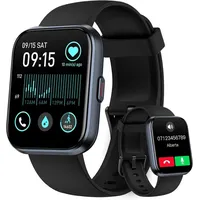 Woneligo 1f9eb85a-6a01-4219-8b87-4856828bbe1d Smartwatch (4,5 cm, android ios), Smartwatch Damen Herren 1.8 Zoll mit Alexa Fitnessuhr wasserdicht schwarz