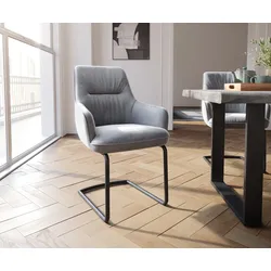 DELIFE Cantilever Zelia-Flex avec accoudoirs velours gris pied cantilever rond noir ressorts ensachés, Chaises de salle à manger