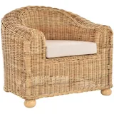Krines Home Loungesessel Clubsessel Natur Rattan Sessel Loungesessel Club Wohnzimmersessel, Wuchtige Armlehnen beige