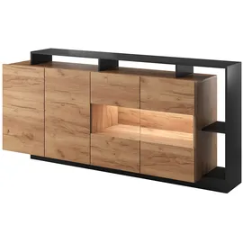 vente-unique Sideboard mit 4 Türen & 4 Ablagefächern - Mit LED-Beleuchtung - Holzfarben hell & Anthrazit - IDESIA