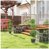 Homcom 2er Set Künstlicher Buchsbaum groß 100cm Kunstpflanze, Künstliche Pflanzen im Topf, Kunstbaum mit UV-Schutz wie echt für Wohnzimmer Schlafzimmer Büro Garten Moderne Dekoration Geschenk