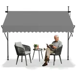 YRHome Klemmmarkise Markise Balkon mit Handkurbel 200cm breit- Balkonmarkise ohne Bohren Höhenverstellbar, Sonnenschutz, wasserdicht Hellgrau 250cm