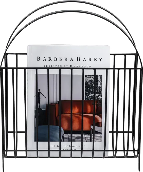 MyGift Deluxe Mid Century Metall Draht Zeitschriftenständer in Matt Schwarz Finish, Tisch- oder Bodenstehender Sling Korb für Zeitschriften und Zeitungen