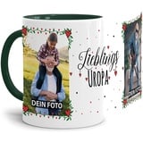 Tasse - Lieblings-Uropa - zum selbst Gestalten mit zwei Fotos - Fototasse für Uropa - Keramik, Innen & Henkel Dunkelgrün, 300 ml