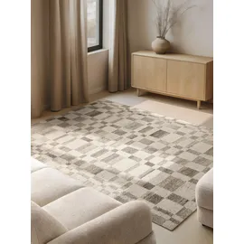 vikosa Structa, creme braun, B:200cm H:15mm L:300cm, Wolle, Teppiche, Handgemacht, Grafisch, Karo, Natur, Wolle, Wohnzimmer,Schlafzimmer