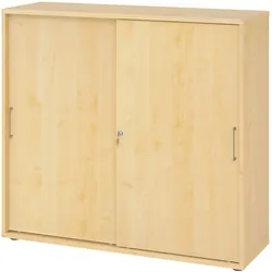 bümö Schiebetürenschrank 3OH - Aktenschrank abschließbar, Sideboard Schrank mit Schiebetüren in Ahorn, Bügelgriff - Büroschrank aus Holz mit